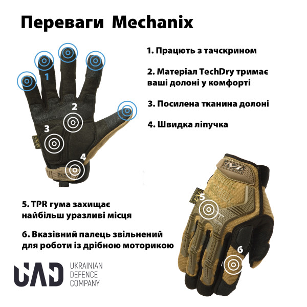 Перчатки тактические полнопалые M-PACT сенсорные Mechanix UAD Койот