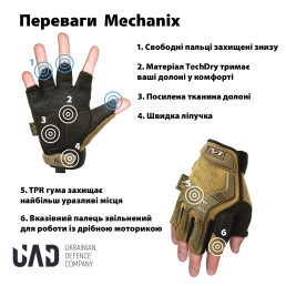 Тактичні рукавички короткі M-PACT Mechanix UAD Койот