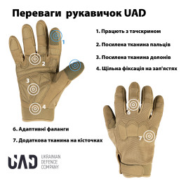 Перчатки тактические полнопалые, сенсорные Prometey UAD Койот